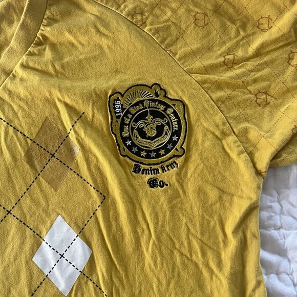 Denim Kruz Yellow Argyle Graphic T-shirt Crest Patch Retro Preppy Baggy Men’s 4X - Picture 4 of 12